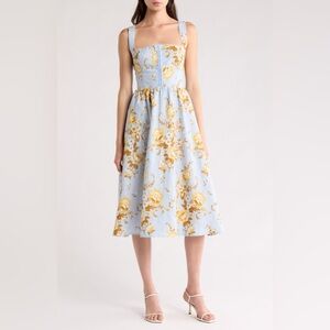 Reformation Tagliatelle Floral Midi Dress Size 4 NWOT Blue Yellow